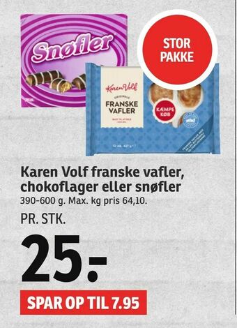 SPAR Karen Volf franske vafler, chokoflager eller snøfler tilbud