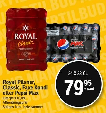 SPAR Royal Pilsner, Classic, Faxe Kondi eller Pepsi Max tilbud