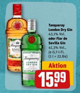 REWE DE Tanqueray London Dry Gin Oder Flor de Sevilla Gin tilbud