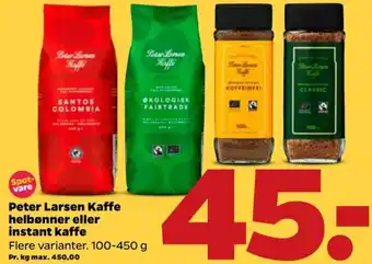 Netto Peter Larsen Kaffe Helbønner Eller Instant Kaffe 100-450g tilbud