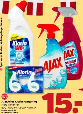 Netto Ajax Eller Klorin Rengøring 500-1000 ml tilbud