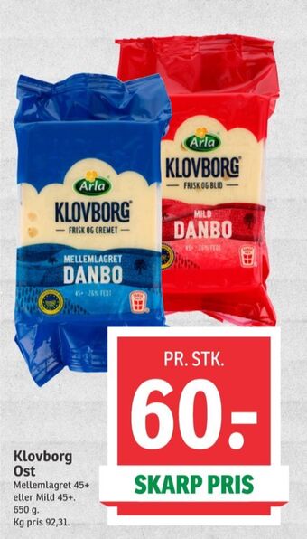 SPAR Klovborg skæreost danbo mellemlagret tilbud