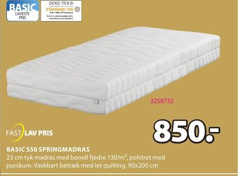 JYSK Basic S50 Springmadras tilbud