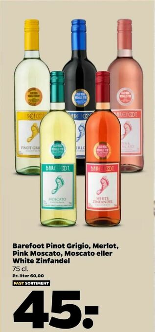 Netto Barefoot Pinot Grigio, Merlot, Pink Moscato, Moscato eller White Zinfandel tilbud