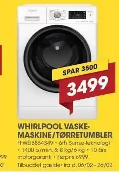 Punkt1 Whirlpool vaskemaskine/tørretumbler tilbud