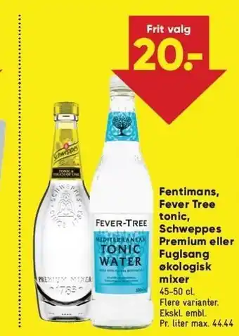 Bilka Fenitmans fever tree tonic, schweppes eller fuglsang økologisk mixer tilbud
