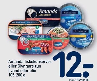 Amanda fiskekonserves eller glyngøre tun i vand eller olie