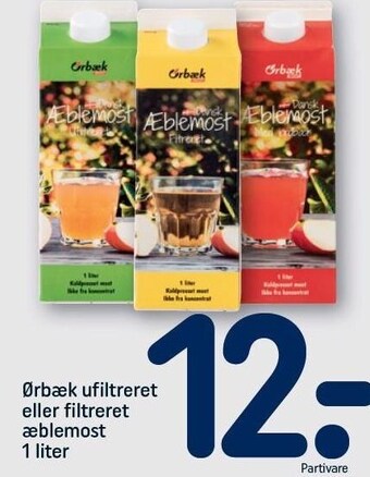 REMA 1000 Ørbæk ufiltreret eller filtreret æblemost 1 liter tilbud