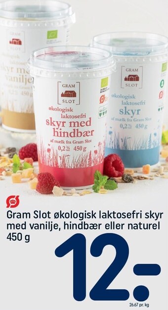 REMA 1000 Gram slot økologisk laktosefri skyr med vanilje, hindbær eller naturel tilbud