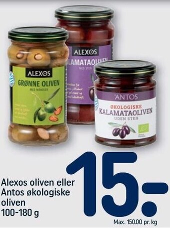 REMA 1000 Alexos oliven eller antos økologiske oliven tilbud