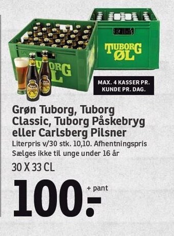 SPAR Grøn tuborg, tuborg classic, tuborg påskebryg eller carlsberg pilsner tilbud