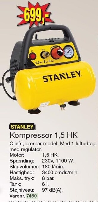 Harald Nyborg Stanley kompressor 1,5 hk tilbud