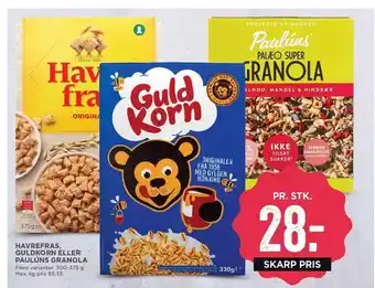 MENY Havrefras, guldkorn el. pauluns granola tilbud