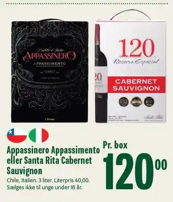 Min Købmand Appassinero Appassimento Eller Santa Rita Cabernet Sauvignon tilbud