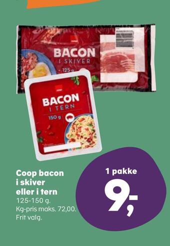 Kvickly Coop bacon i skiver eller i tern tilbud