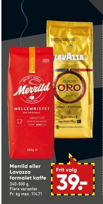 Bilka Merrild eller lavazza formalet kaffe tilbud