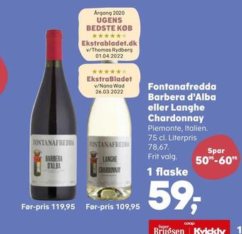 SuperBrugsen Fontanafredda barbera d'alba eller langhe chardonnay tilbud