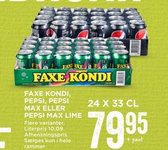 MENY Faxe kondi, pepsi, pepsi max eller pepsi max lime tilbud