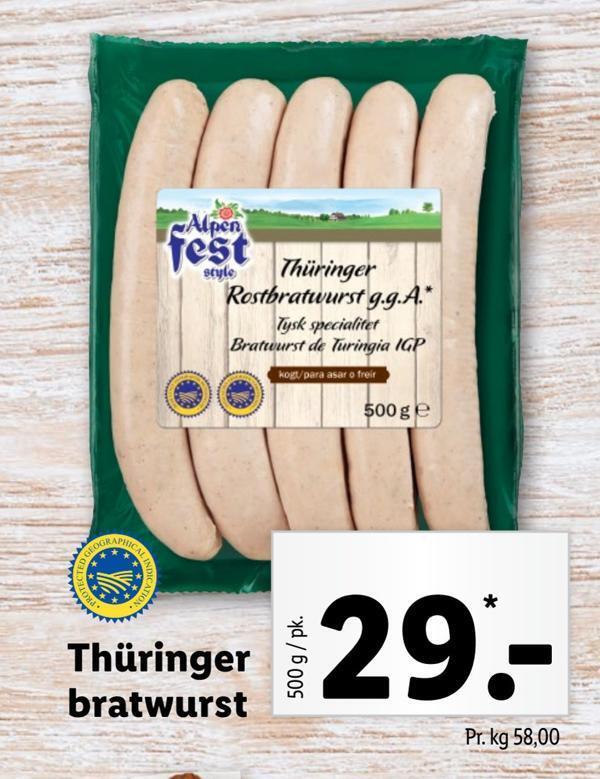 Thüringer bratwurst tilbud hos Lidl