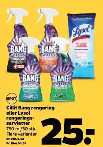 Netto Cillit bang rengøring eller lysol rengøringsservietter tilbud