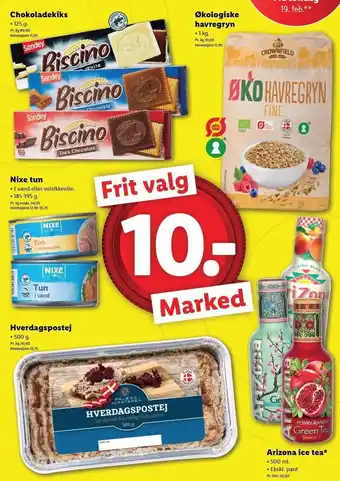 Lidl Chokoladekiks, økologiske havregryn, nixe tun, hverdagspostej eller arizona ice tea* tilbud