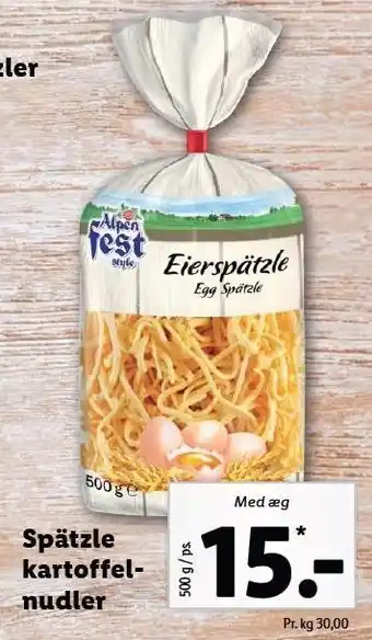 Lidl Alpen fest style spätzle kartoffelnudler tilbud