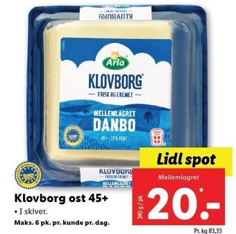 Lidl Klovborg ost 45+ tilbud
