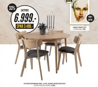 My Home Futura spisebord inkl. 4 stk. agnes spisestuestole tilbud