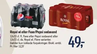 Føtex Royal øl eller faxe/pepsi sodavand 12x33 cl. tilbud