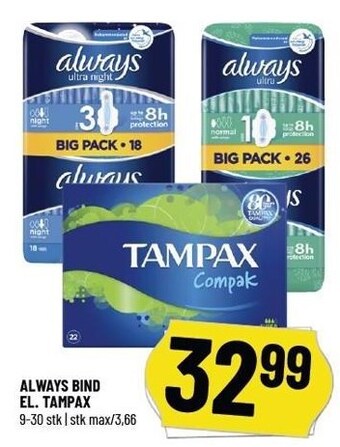 Løvbjerg Always bind el. tampax tilbud