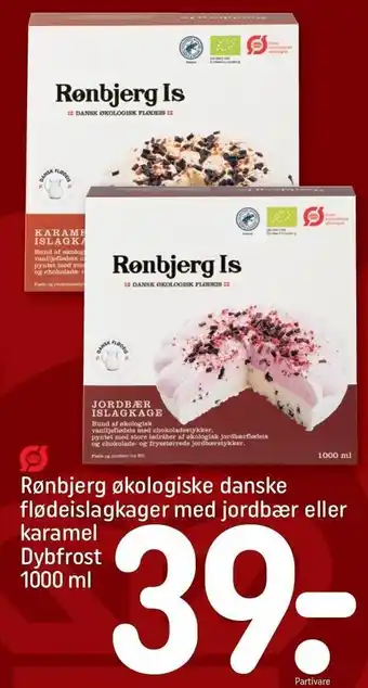 REMA 1000 Rønbjerg økologiske danske flødeislagkager m. jordbær el. karamel tilbud