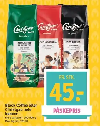 SPAR Black Coffee eller Christgau Hele Bønner 200-500 g tilbud