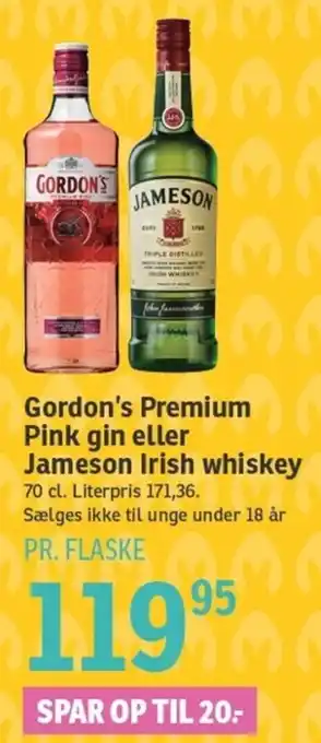 SPAR Gordon's Premium Pink Gin eller Jameson Irish Whiskey 70 cl tilbud