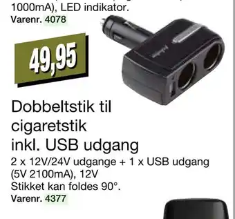 Harald Nyborg Dobbeltstik til cigaretstik inkl. usb udgang tilbud