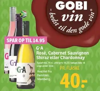 SPAR G.A Rose, Cabernet Sauvignon Shiraz eller Chardonnay 75 cl tilbud