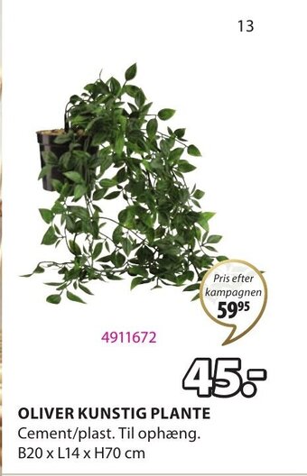 JYSK Oliver Kunstig Plante tilbud