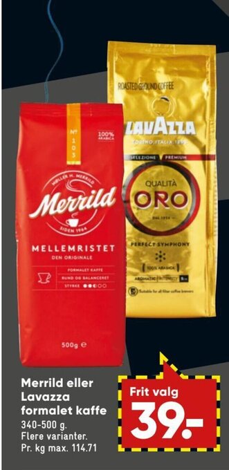 Bilka Merrild eller Lavazza Formalet Kaffe tilbud