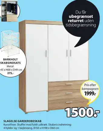 Slagelse Garderobeskab B150x H198x D60 cm