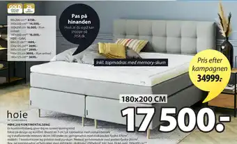 JYSK Høie of Scandinavia 250 Kontinentalseng 180x200 cm tilbud