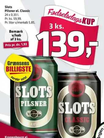 Fleggaard Slots Pilsener el. Classic tilbud