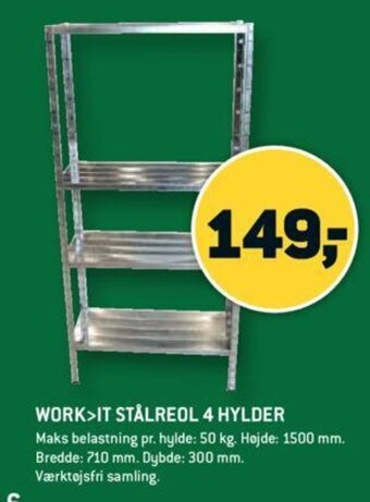 XL-BYG Work>It Stålreol 4 Hylder tilbud