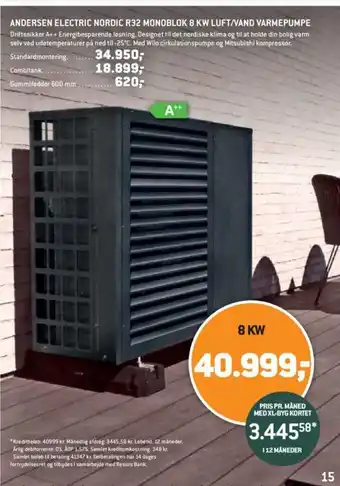 XL-BYG Andersen Electric Nordic R32 Monoblok 8kw Luft/Vand Varmepumpe tilbud