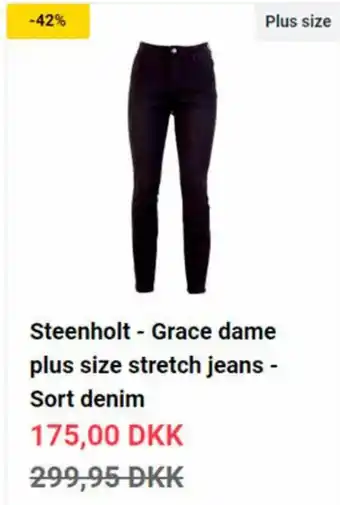 Steenholt - Grace Dame Plus Size Stretch Jeans - Sort Denim