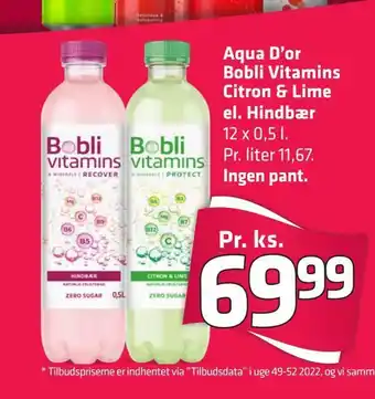 Fleggaard Aqua d'or bobli vitamins citron & lime el. hindbær ingen pant tilbud