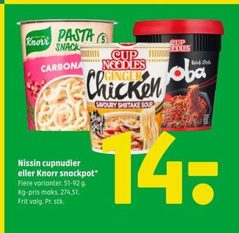 Coop 365 Nissin cupnudler eller knorr snackpot tilbud