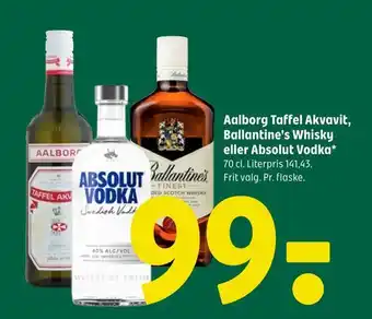 Coop 365 Aalborg taffel akvavit, ballantine's whisky eller absolut vodka tilbud