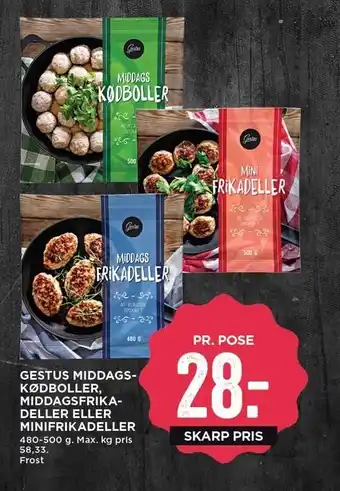 MENY Gestus middags kødboller, middagsfrikadeller el. minifrikadeller tilbud