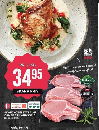 MENY Skaftkoteletter af dansk frilandsgris tilbud