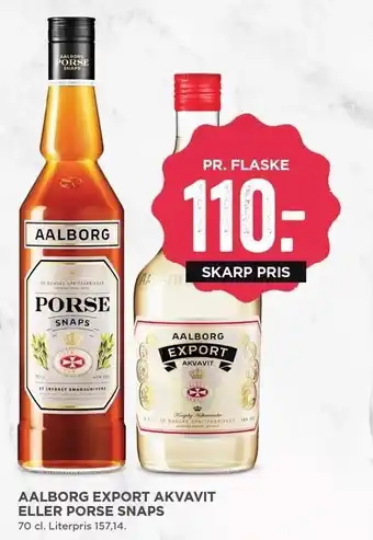 MENY Aalborg export akvavit eller porse snaps tilbud