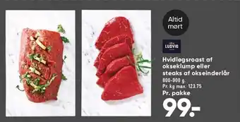 Hvidløgsroast af okseklump el. steaks af okseinderlår